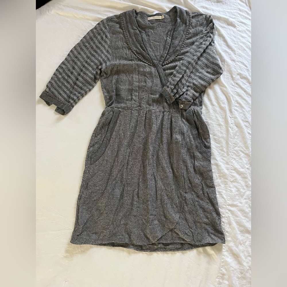 Of Two Minds - Gray Pleated Wrap Dress